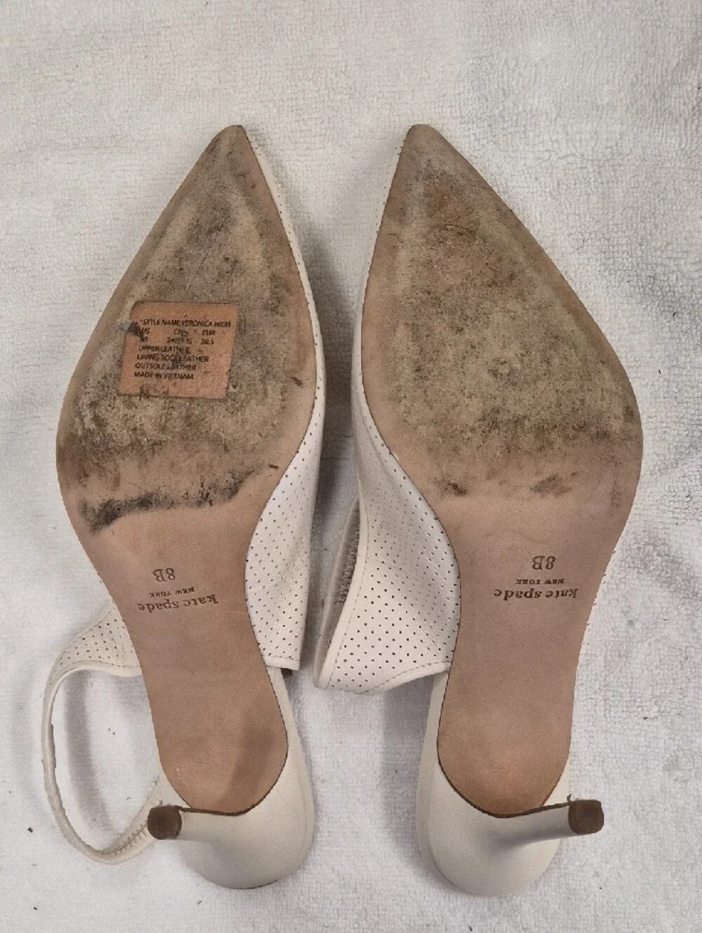 kate spade Perforated Cream Slingback Pointed Flats with Pink Insole Size 8